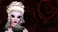 Blonde Hair Woman on Dark Grunge Style Dark Red Rose Digital Paper Background