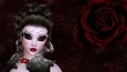Brown Hair Woman on Dark Grunge Style Dark Red Rose Digital Paper Background