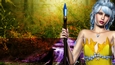 Blue Hair Elf Woman on Outdoor Nature Themed Fantasy Digital Paper Background