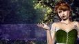 Brown Hair Elf Woman on Muted Outdoor Themed Fantasy Digital Paper Background 2