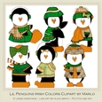 Six Lil Penguins Clip Art Graphics - Irish Colors