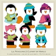 Six Lil Penguins Clip Art Graphics - Pretty Winter Colors