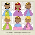 Angel Wings Girls Clip Art Graphics - pretty colors - darker skin