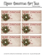 Merry Christmas Gift Tags - Dark Green Poinsettia Flower Wreath
