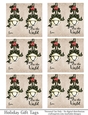 Joy to the World Gift Tags - Golden Bell with Dark Green Bow - Folding Design