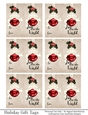 Joy to the World Gift Tags - Red Bell with Cream Bow - Folding Design