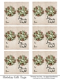 Joy to the World Gift Tags - Light Green Poinsettia Wreath - Folding Design