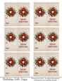 Merry Christmas Gift Tags - Red Poinsettia Wreath - Folding Design