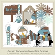 Brrr Its Cold Outside Snowman & Penguin - Colors 3 - Clip Art Graphics