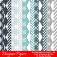 Winter Season Colors 12 Chevron, Diamonds and Snowflakes A4 Digital Paper Backgrounds
