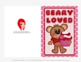 Beary Loved - Childrens Printable Valentines Day 5x7 Greeting Card - design 1