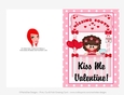 Kissing Booth - Childrens Printable Valentines Day 5x7 Greeting Card - Little Girl Design