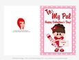 Penpal Love - Childrens Printable Valentines Day 5x7 Greeting Card - Little Girl Design