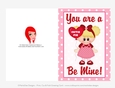 You are a Cutie Pie - Childrens Printable Valentines Day 5x7 Greeting Card - Little Girl Design