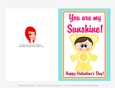 You are My Sunshine - Childrens Printable Valentines Day 5x7 Greeting Card - Care a Lot Kids Design