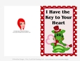 I Have the Key - Childrens Printable Valentines Day 5x7 Greeting Card - Dragons Design