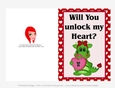 Will You Unlock - Childrens Printable Valentines Day 5x7 Greeting Card - Dragons Design