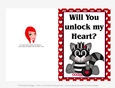 Will You Unlock My Heart - Childrens Printable Valentines Day 5x7 Greeting Card - Raccoon Design