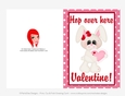 Hop Over Here - Childrens Printable Valentines Day 5x7 Greeting Card - Bunny Design