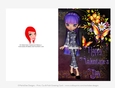 Bright Purple Mix Hair Asian Cookie Girl Quick Cut & Fold Valentines Day 5x7 Greeting Card