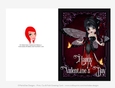 Little Ladybug Devil Girl Quick Cut & Fold Valentines Day 5x7 Greeting Card - Black Hair