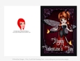 Little Ladybug Devil Girl Quick Cut & Fold Valentines Day 5x7 Greeting Card - Red Hair