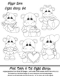 Hippo Love Valentines Day Digital Stamp Set - A4 Size Sheet