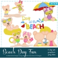 Beach Day Fun - Marshmallow & Honey Teddy Bears Clip Art Graphics