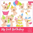 First Birthday - Marshmallow & Honey Teddy Bears Clip Art Graphics
