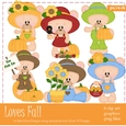 Loves Fall - Marshmallow & Honey Teddy Bears Clip Art Graphics