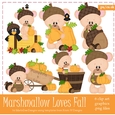 Loves Fall - Marshmallow Teddy Bear Clip Art Graphics