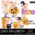 Loves Halloween - Marshmallow & Honey Teddy Bears Clip Art Graphics