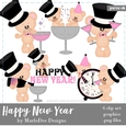 Happy New Year - Marshmallow & Honey Teddy Bears Clip Art Graphics
