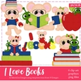 I Love Books - Mice Clip Art Graphics