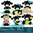 Summer Fun - Black Dogs Clip Art Graphics