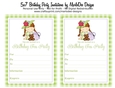 Birthday Tea Party Invitation - Little Girl & Green Gingham