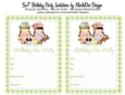 Birthday Tea Party Invitation - Two Girls & Green Gingham