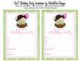 Birthday Party Invitation - Little Dark Hair Girl in Green Dot Dress