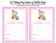 Birthday Party Invitation - Little Blonde Hair Girl in Pink Dot Dress