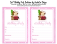 Birthday Party Invitation - Little Brown Hair Girl in Pink/Green Plaid Dress