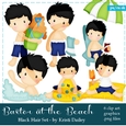 Baxter - Little Black Hair Boy at the Beach Clip Art Graphics