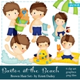 Baxter - Little Brown Hair Boy at the Beach Clip Art Graphics