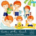 Baxter - Little Copper Red Hair Boy at the Beach Clip Art Graphics