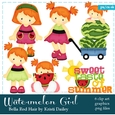 Bella - Little Watermelon Girl with Copper Red Hair Clip Art Graphics