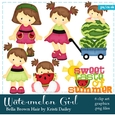 Bella - Little Watermelon Girl with Brown Hair Clip Art Graphics