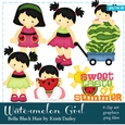 Bella - Little Watermelon Girl with Black Hair Clip Art Graphics