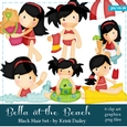 Bella - Little Black Hair Girl at the Beach Clip Art Graphics