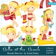 Bella - Little Blonde Hair Girl at the Beach Clip Art Graphics