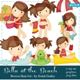 Bella - Little Brown Hair Girl at the Beach Clip Art Graphics