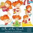 Bella - Little Copper Red Hair Girl at the Beach Clip Art Graphics